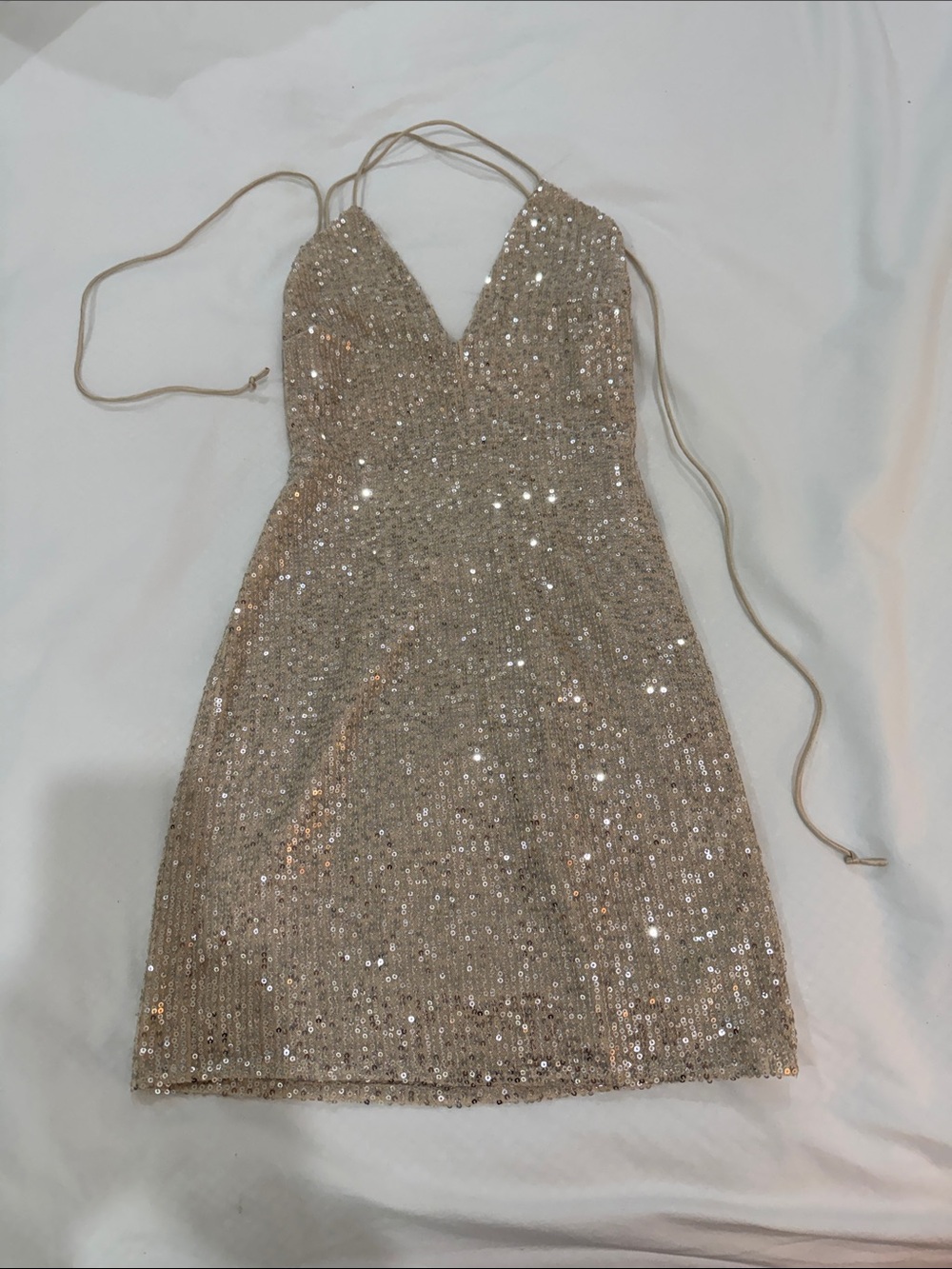 Meshki Champagne Sequin Plunge Mini Dress